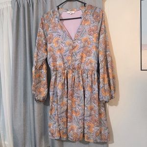 Floral Lilac Puffy Sleeve Dress